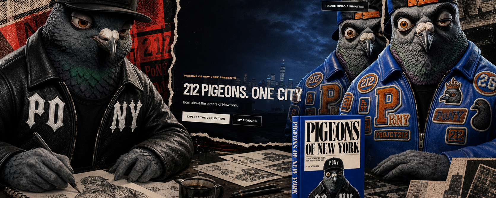 PROJCT212 pigeon characters imagining books, games, movies, toys, and a whole universe